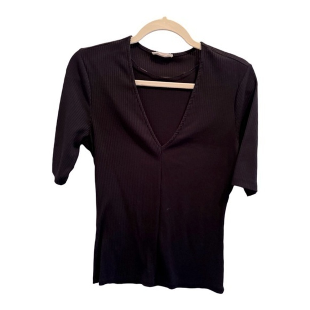 Marlow Ribbed Knit V-Neck Top – Black, Women’s XL